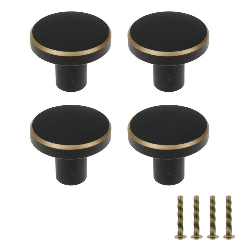Karcy Mcredy Mini Cabinet Knobs Handles Round Black Kitchen Dresser Knobs Pulls 1x0.8 / 25x20 mm (DxH) Set of 4 - Image 1